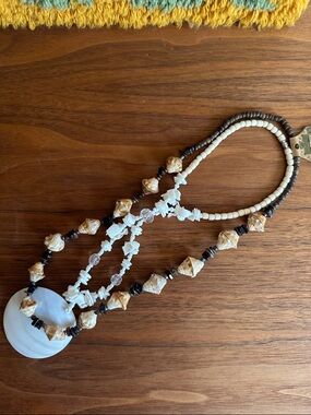 Handcrafted Shell Bead Pendant Necklace x2